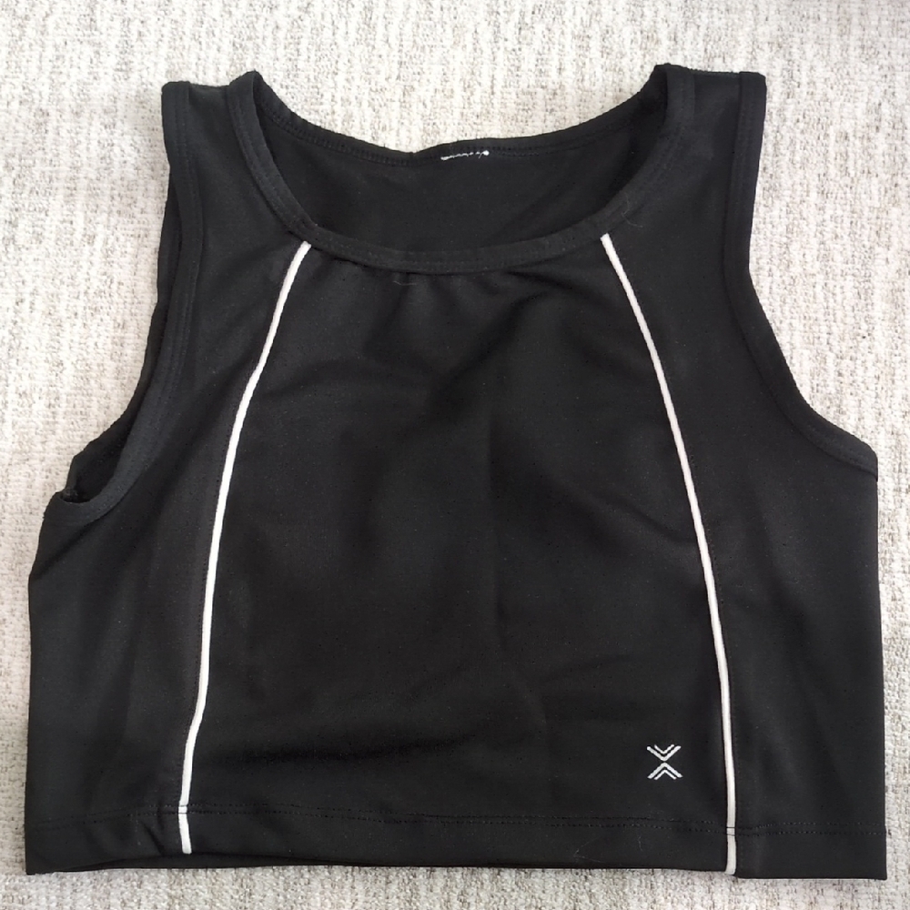 Black Athletic Crop Top with White Accents